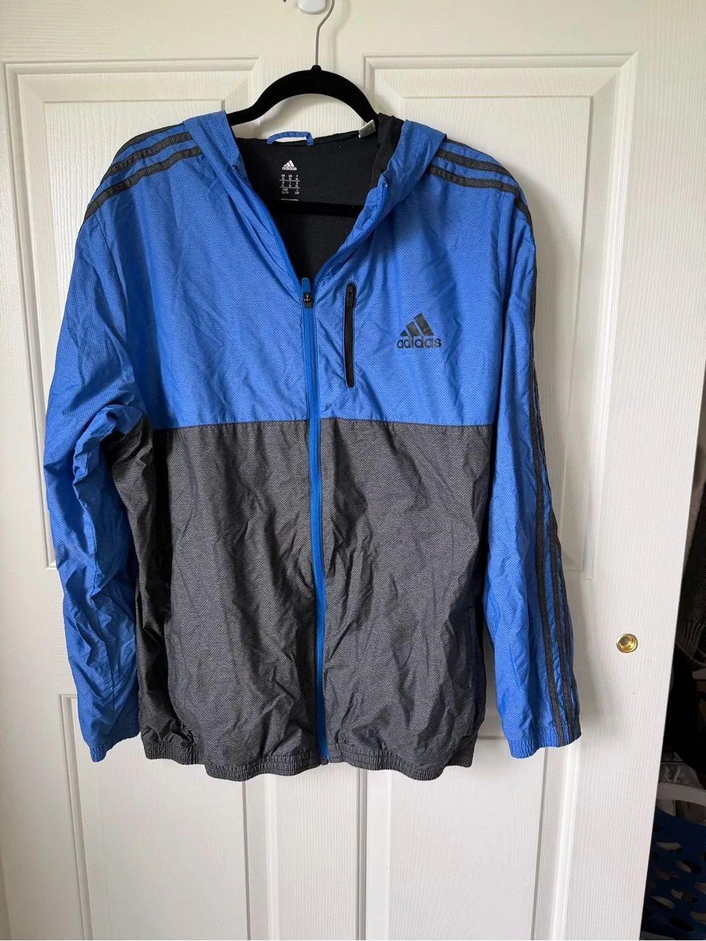 adidas Blue and Gray Hooded Windbreaker Jacket